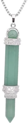Immagine prodotto di Collana con ciondolo esagonale in avventurina verde, marca Heilstein, placcata in argento, unisex, lunghezza 58 cm
