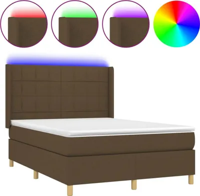 Produktbild von vidaXL Boxspringbett mit Matratze & LED Dunkelbraun 140x190 cm Stoff