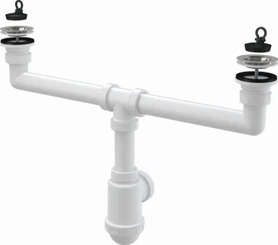 Produktbild von Alcadrain Doppelspülbeckensiphon mit einem Edelstahlgitter DN 70