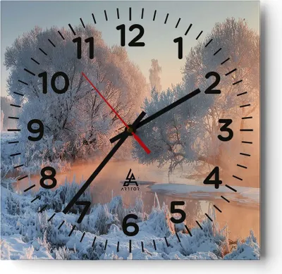 Produktbild von Wanduhr - Quadrat - Glasuhr - Winter Schnee Fluss - 30x30cm - Schleichendes Uhrwerk - Lautlos - zum Aufhängen bereit - Dekoration Modern - Wanddekoration aus Glas - C4AC30x30-4108