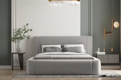 Produktbild von Polsterbett OLAF 90 x 200  mit Matratze, Bettkasten und Lattenrost. Farbe: Grau