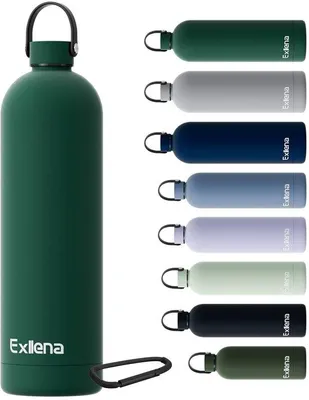 Zdjęcie produktu dla Izolowana, szmaragdowozielona, trwała butelka na wodę z uchwytem i karabińczykiem – 500 ml / 750 ml / 1 l / 1,5 l, w 100% szczelna i wolna od BPA, do uprawiania sportu, do biura i do codziennego użytku, 1500 ml