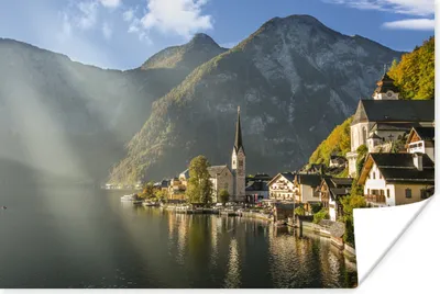 Produktbild von MuchoWow® Poster Die Sonne scheint auf Hallstatt in Österreich 120x80 cm - Bilder