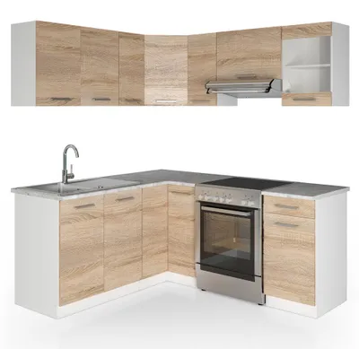 Image de Cuisine d'angle Vicco R-Line Sonoma/Blanc 187 x 167 cm, PT Marbre, Model 26324