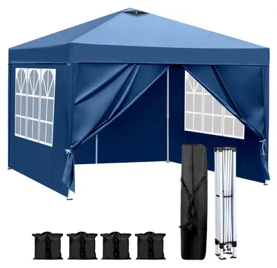 Produktbild von Faltpavillon 3x3m Pop-Up, wasserdicht, winterfest, höhenverstellbar, Stahlgestell, UV-Schutz 50+, 4 Seitenwände, blau