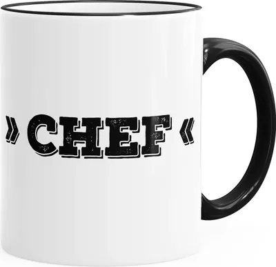 Produktbild von Kaffee-Tasse mit Chef Schriftzug Chef-Tasse mit Farbrand MoonWorks® schwarz unisize