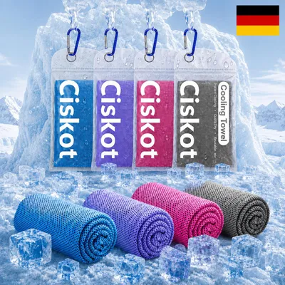 Produktbild von Kühlendes Handtuch 4er Set, 100 x 30cm Kühltücher, mit wasserdichtem Verschlussbeutel & Karabiner, Kühlhandtuch Sport Cooling Towel für Fitness, Yoga