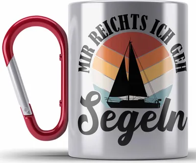 Produktbild von Trendation - Mir Reichts Ich Geh Segeln Edelstahl Tasse Karabiner Geschenk Männer Frauen Segler Segelboot Geschenkidee Katamaran (Rot)