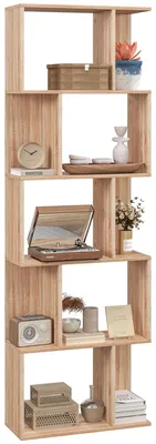 Produktbild von Bücherregal - S-Form mit 5 Ebenen - Melaminbeschichtet - Modern minimalistisch - 60x24x184,5 cm - Natur