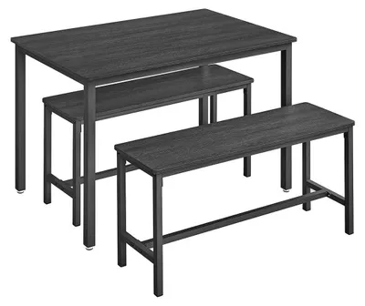 Produktbild von Esstisch-Set mit 2 Bänken, 3-teilig, platzsparend, schwarz – Tisch 70x110x75 cm