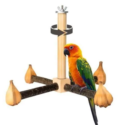 Immagine prodotto di Giocattolo per uccelli, sbarra girevole a 360° con giocattolo da rosicchiare e semi naturali, dimensioni 28x28x18 cm
