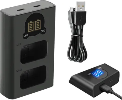 Produktbild von Trade-Shop Dual LCD USB-C Ladegerät Ladestation für Sony Alpha 3000 (ILCE-3000) 5000 (ILCE-5000) 5100 (ILCE-5100) 6000 (ILCE-6000) 6500 (ILCE-6500)