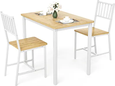 Produktbild von Esstischgarnitur Natur/Weiß 90x60x75,5 cm mit 2 Stühlen 39x36x85,5 cm, Industrial Design, platzsparend & robust
