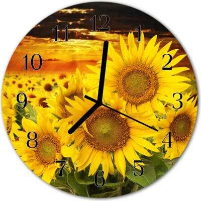 Produktbild von Glasuhr Wanduhr Küchenuhr Echt-Glas 30fi cm Sonnenblumen gelb