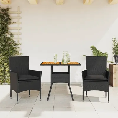 Produktbild von Möbel 3-tlg. Garten-Essgruppe mit Kissen Schwarz Poly Rattan Akazie - Balkonmöbel 3278711