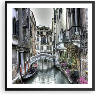 Produktbild von Gerahmtes Poster - Schwarzer Rahmen - Venedig Brücke Wasser - 60x60 cm - Wand Bild - Wanddeko - Wandbilder - Kunstposter - Wandposter - Bilderrahmen - Bilder - Kunstdruck - Wandbild - P2BAC60x60-3522