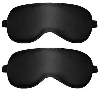 Produktbild von Set mit 2 Schlafmasken für Männer und Frauen, Seiden-Augenmaske für Seitenschläfer, lichtundurchlässige Schlafbrille mit verstellbarem Gummiband für Männer, Frauen und Kinder, für Reisen oder ein Nickerchen im Flugzeug.