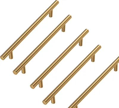 Obrázek produktu pro Madla na nábytek, nerezová ocel, kartáčovaná zlatá barva, pro kuchyňské skříňky, rozteč otvorů 160 mm, nerezová ocel