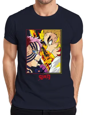 Zdjęcie produktu dla koszulka męska Rengoku Akaza Flame Fight Anime Gift Fan, granatowy, L