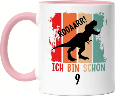 Produktbild von Roooaarr Ich Bin 9 Tasse Rosa Dinosaurier Dino T-Rex Geburtstagskind Geschenkidee