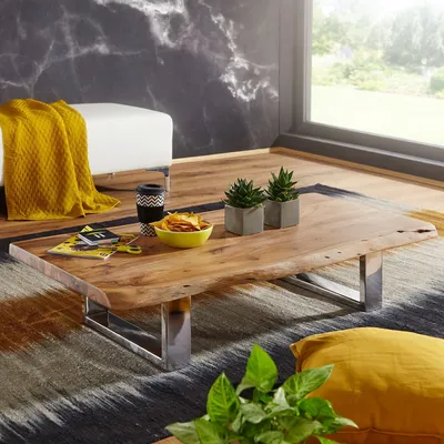 Produktbild von Couchtisch FineBuy Akazie Wohnzimmertisch Holz Massiv Sofatisch Baumkante Groß