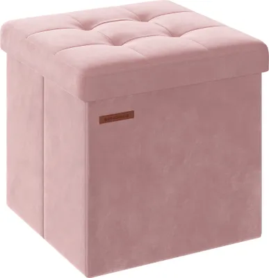 Produktbild von SONGMICS Sitzbank mit Stauraum, klappbare Sitztruhe, Fußbank, 38 x 38 x 38 cm, bis 300 kg belastbar, Pastellrosa