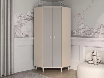 Produktbild von Eckkleiderschrank – Drehtürenschrank – Schlafzimmerschrank – MEVEL 01 – Grau – 80 cm – Moderner Drehtürenschrank mit Stauraum