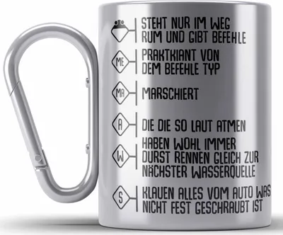 Produktbild von Trendation - Feuerwehr Edelstahl Tasse Karabiner Geschenke Zubehör Lustig Einsatz Geburtstag Spruch Mann Praktikant (Silber)