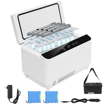 Produktbild von Elektrischer Insulin Kühlschrank 2–18°C, LCD Thermostat, Vakuum Isolation, Doppelstock, für 3–5 Pens mit Akku