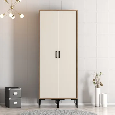 Obrázek produktu pro Skye Decor, Kumsal SS - ořech, krémová, skříň, ořech, 100 % MELAMÍNEM POTAŽENÁ DESKA, 80 x 201,4 x 47,5 cm