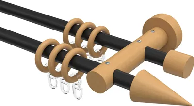 Produktbild von Interdeco Gardinenstange / Vorhangstange Schwarz / Buche lackiert, Typ Adrian Holly (Kegel), 16 mm Ø 2-läufig, 280 cm