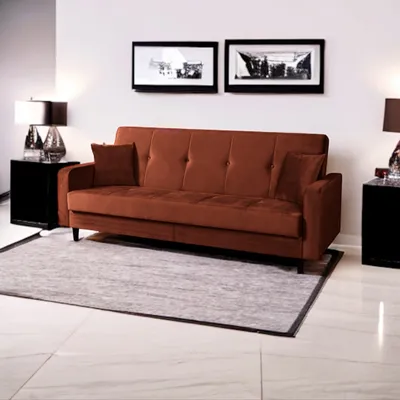 Produktbild von Sofa Luna Schlafsofa im skandinavisches Stil, Couch mit Schlaffunktion und Bettkasten, Polstersofa für Wohnzimmer 213 cm Farbe: Paris 141 – braun