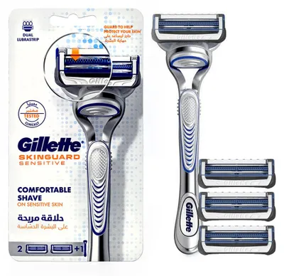 Obrázek produktu pro Žiletky Gillette SkinGuard Sensitive, balení po 4 ks + rukojeti holicích strojků
