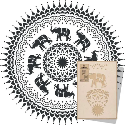 Produktbild von Mandala Große Malschablonen Durchmesser 220 cm, Elefantenkreis Mandala Geometrisches Ornament, Wiederverwendbare Kunststoff Wandschablone DIY