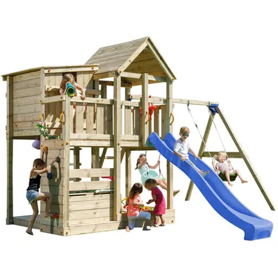 Produktbild von Spielturmking Spielturm PALAZZO mit Rutsche + Doppelschaukel - Blau DH768