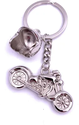 Produktbild von Onwomania Chopper mit Helm Motorrad Bike Schlüsselanhänger Keychain Silber Metall
