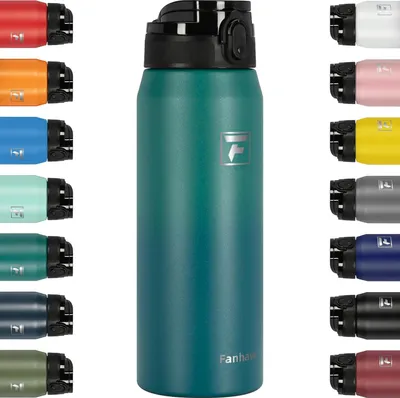 Produktbild von Isolierte Wasserflasche 24 oz - Doppelwandige RVS Sportflasche mit Chug-Deckel, spülmaschinenfest und auslaufsicher
