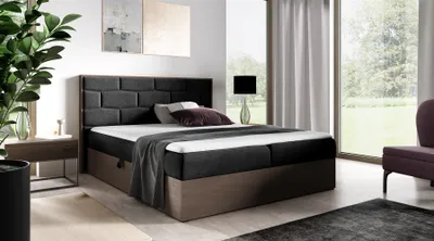 Produktbild von Boxspringbett Bett BEILA 160x200cm Dunkel Eiche Stoff Schwarz inkl. Bettkasten