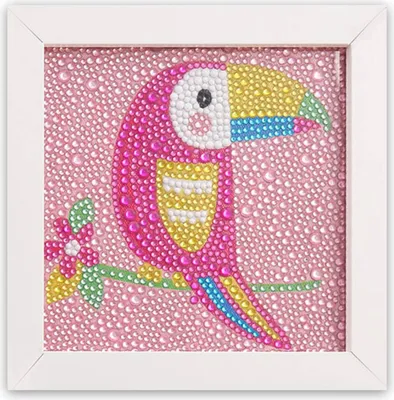 Obrázok produktu pre Diamond Painting Kids Set, 5D DIY Cartoon Diamond Painting Pictures, 15x15cm plátno a 18x18cm rám vhodný pre deti a dospelých, vták