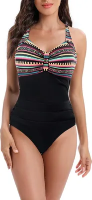 Produktbild von Laorchid Badeanzug Damen Bauchweg für Damen Bademode V Ausschnitt Badeanzug Monokini high Waist Sport Schwimmanzug Raffung