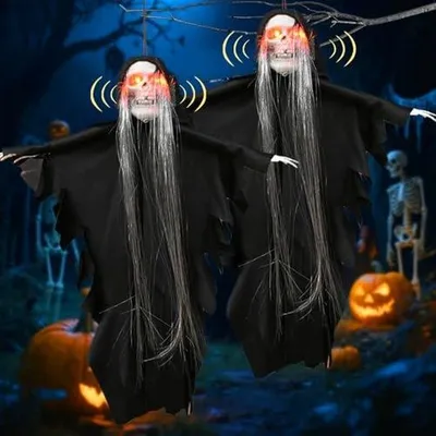 Zdjęcie produktu dla Dekoracja halloween wisząca szkielet LED dźwięk oczy na imprezy