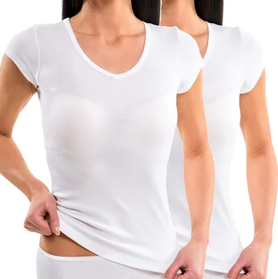 Produktbild von HERMKO 17880 2er Pack Damen kurzarm Shirt, Farbe:weiß, Größe:40/42 (M)