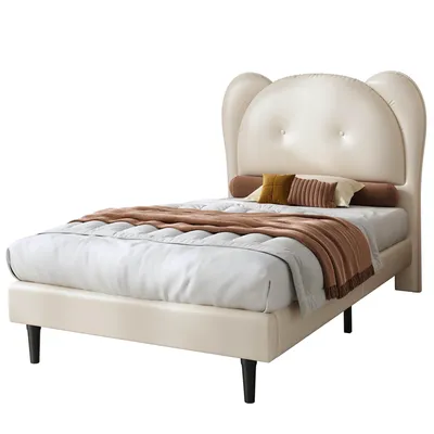 Produktbild von Polsterbett mit Lattenrost und Kopfteil, 90x200 cm, Einzelbett, Jugendbett, Kunstleder