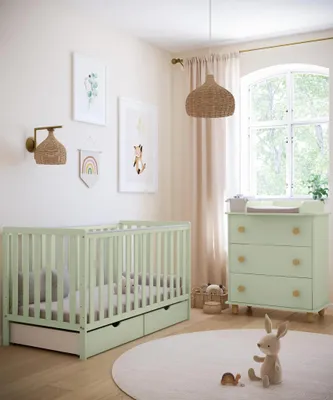 Immagine prodotto di ZEE BAMBI Lettino Bambini Mint 140x70 cm 2in1 con 2 Cassetti Barriera di Sicurezza Regolabile 3 Altezze Protezione Dentizione