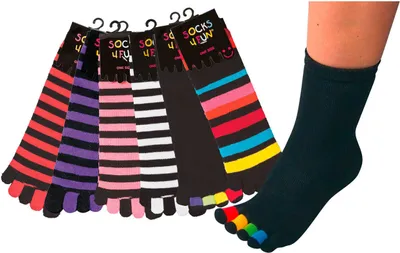 Produktbild von 2 Paar Zehensocken fünf Zehen Zehenstrümpfe 5 Toe Baumwolle Damen Herren geringelt einheitsgröße