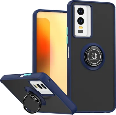 Produktbild von Hülle für Vivo Y76S/Y76 5G Matte Transluzent TPU Stoßfest Schutzhülle mit Ring Halter Ständer Blau