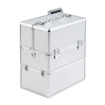 Produktbild von Kosmetikkoffer Aluminium Silber Make-up Koffer abschließbar mit Schultergurt