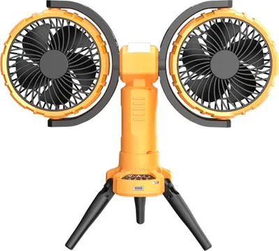 Produktbild von Multifunktionaler Campingventilator mit LED-Licht, Doppelkopf, Zelt-Deckenventilator, Stš¹tzwinkel einstellbar, 4-stufige Windgeschwindigkeiten, Powerbank-Funktion fš¹r Zuhause, Bš¹ro, Camping, Picknick, Angeln