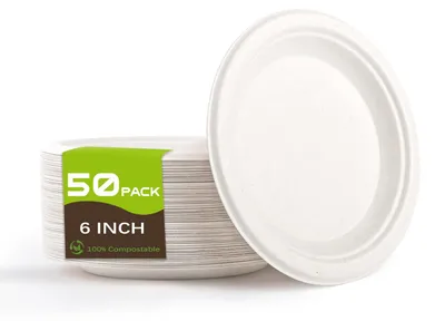 Produktbild von Einweggeschirr - 100% kompostierbar - 50 Stück - Weiß 15,2 cm