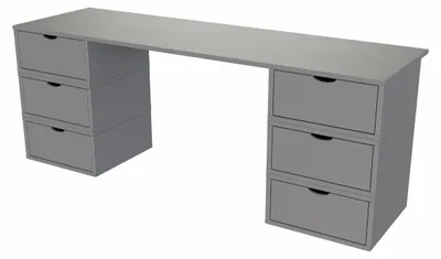 Productafbeelding van Bureau van massief hout met 6 lades, kubusvormig - grijs